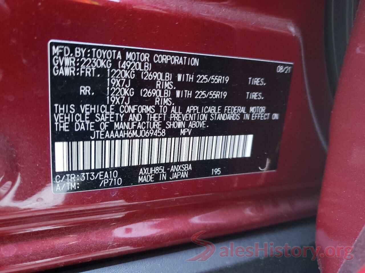 JTEAAAAH6MJ069458 2021 TOYOTA VENZA