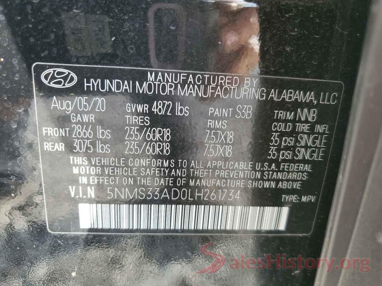 5NMS33AD0LH261734 2020 HYUNDAI SANTA FE