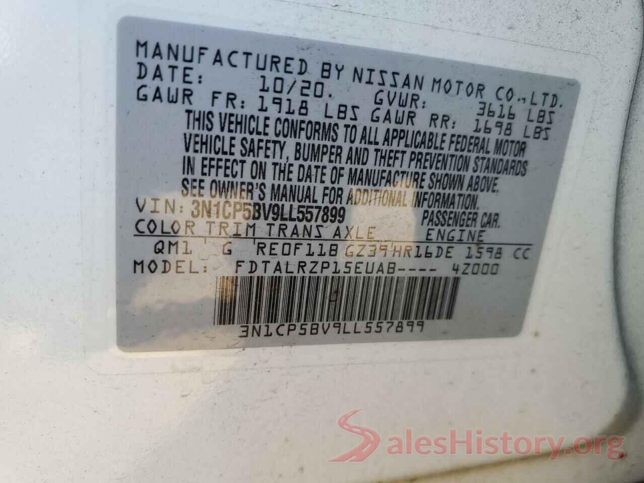 3N1CP5BV9LL557899 2020 NISSAN KICKS