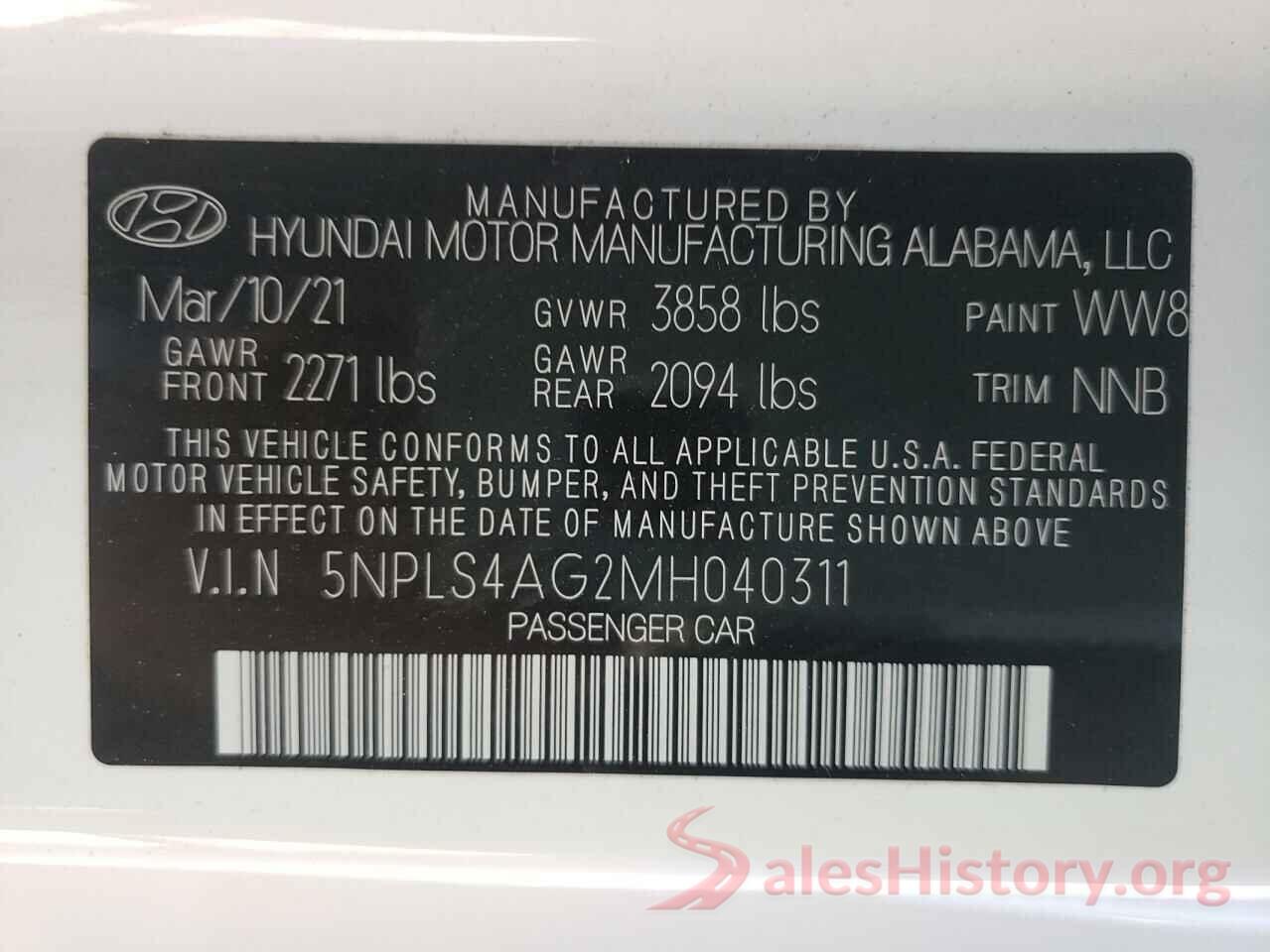 5NPLS4AG2MH040311 2021 HYUNDAI ELANTRA