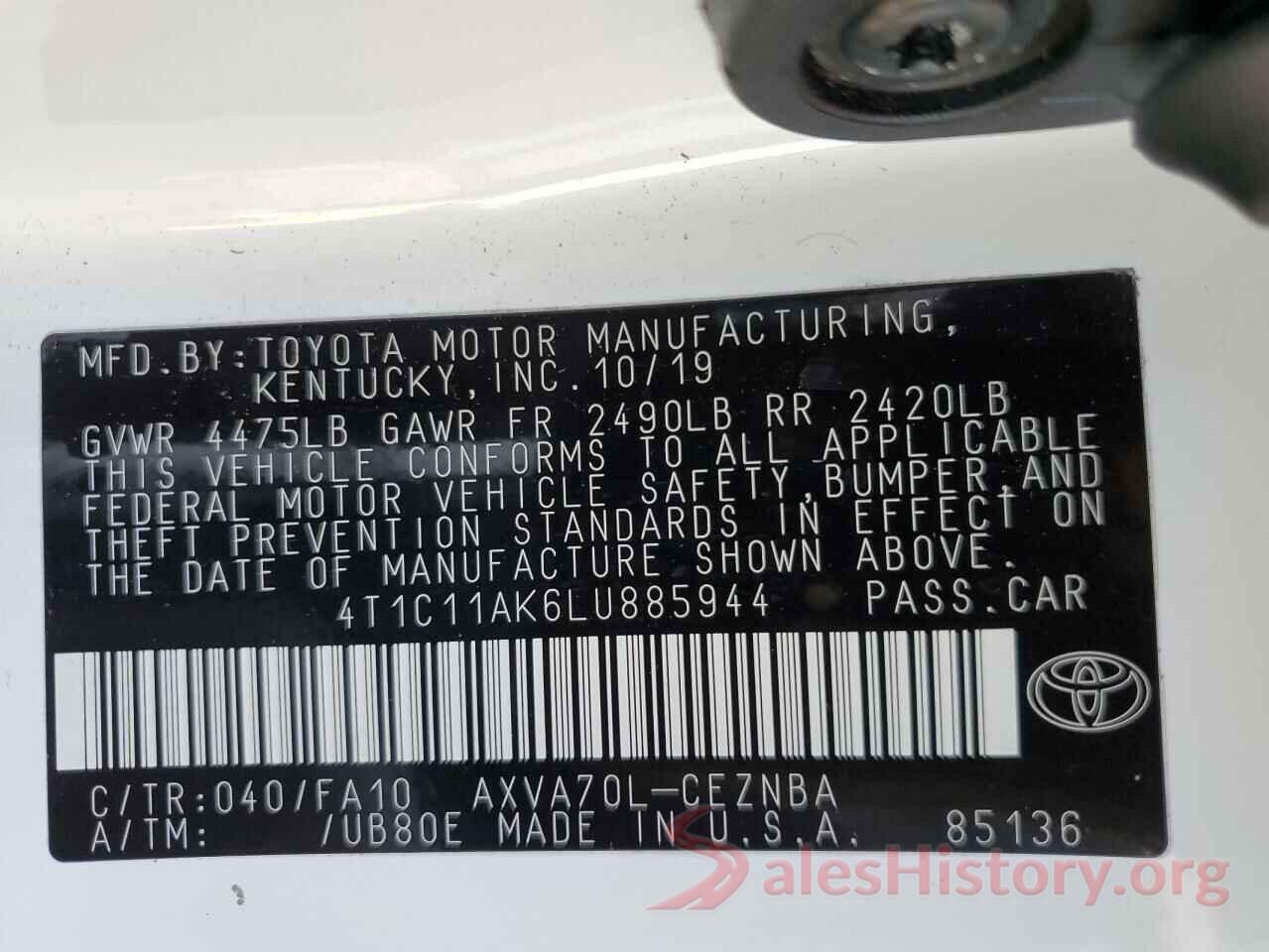 4T1C11AK6LU885944 2020 TOYOTA CAMRY