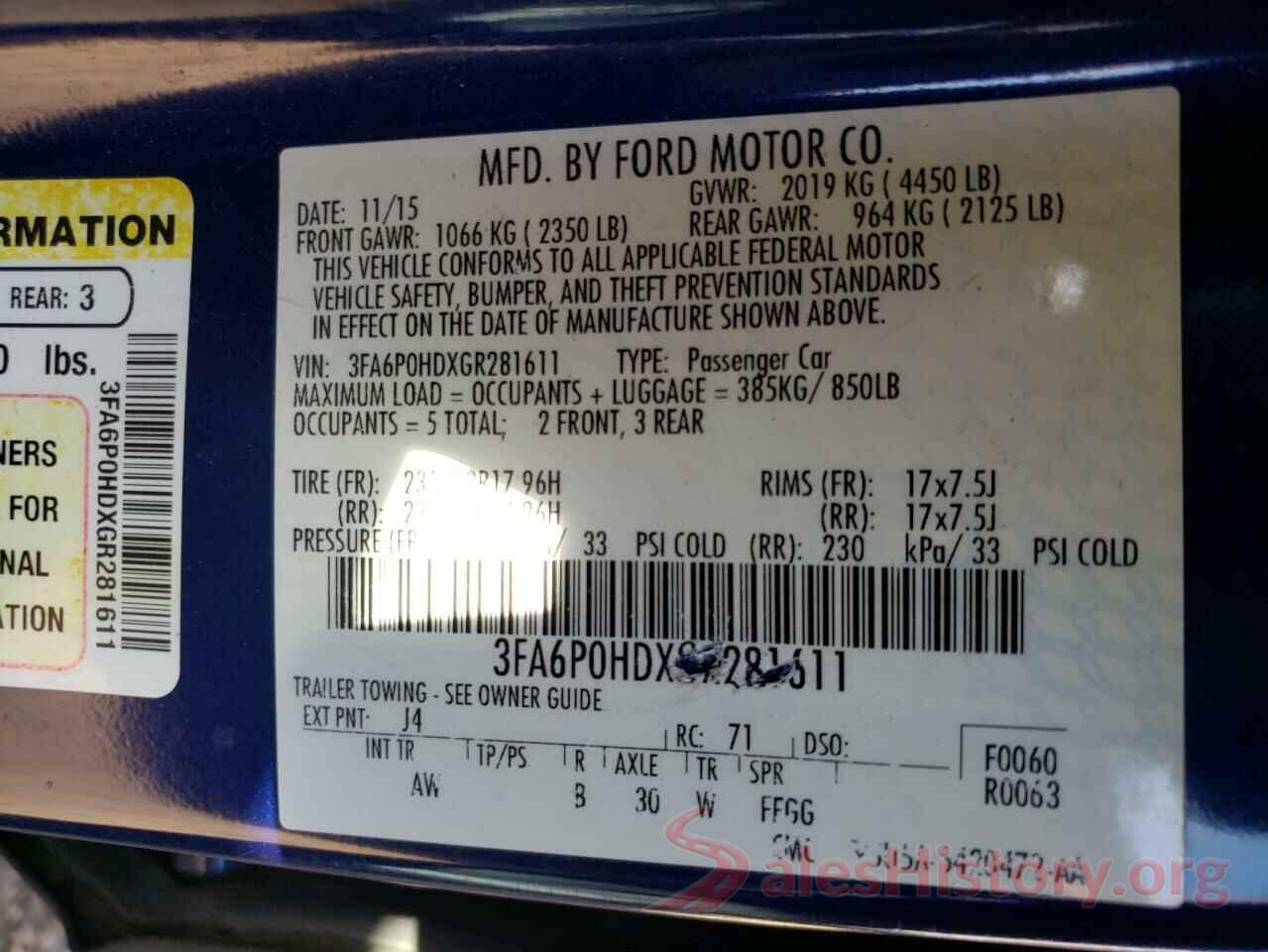 3FA6P0HDXGR281611 2016 FORD FUSION