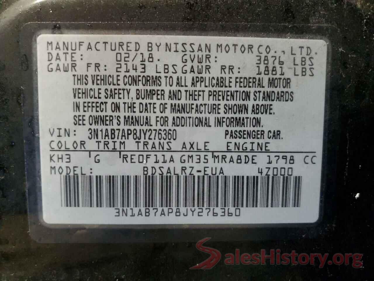 3N1AB7AP8JY276360 2018 NISSAN SENTRA