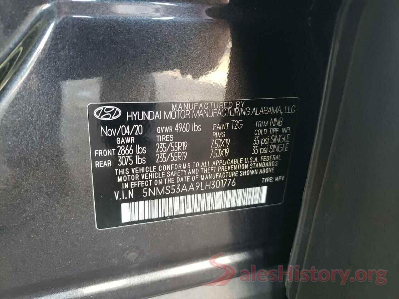 5NMS53AA9LH301776 2020 HYUNDAI SANTA FE