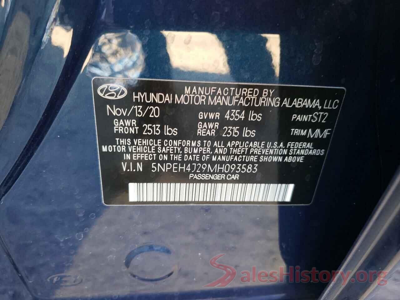 5NPEH4J29MH093583 2021 HYUNDAI SONATA