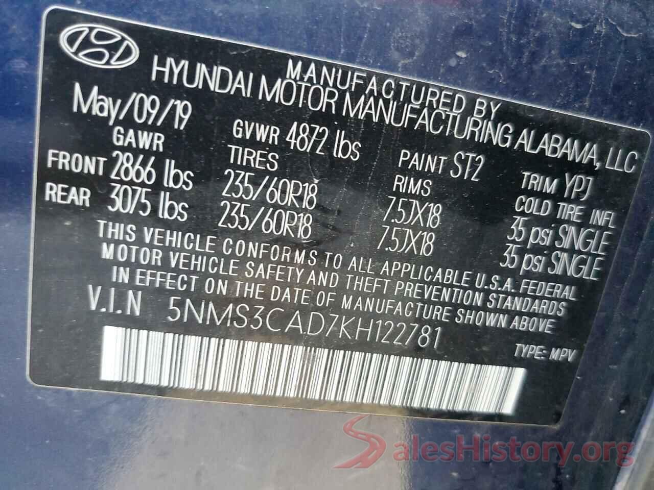 5NMS3CAD7KH122781 2019 HYUNDAI SANTA FE