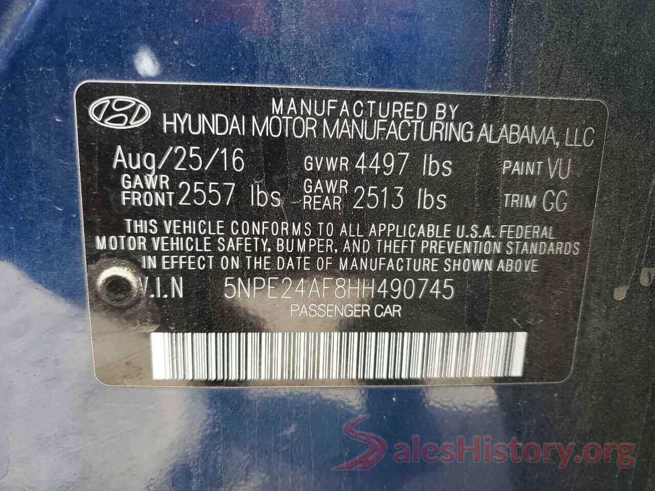 5NPE24AF8HH490745 2017 HYUNDAI SONATA