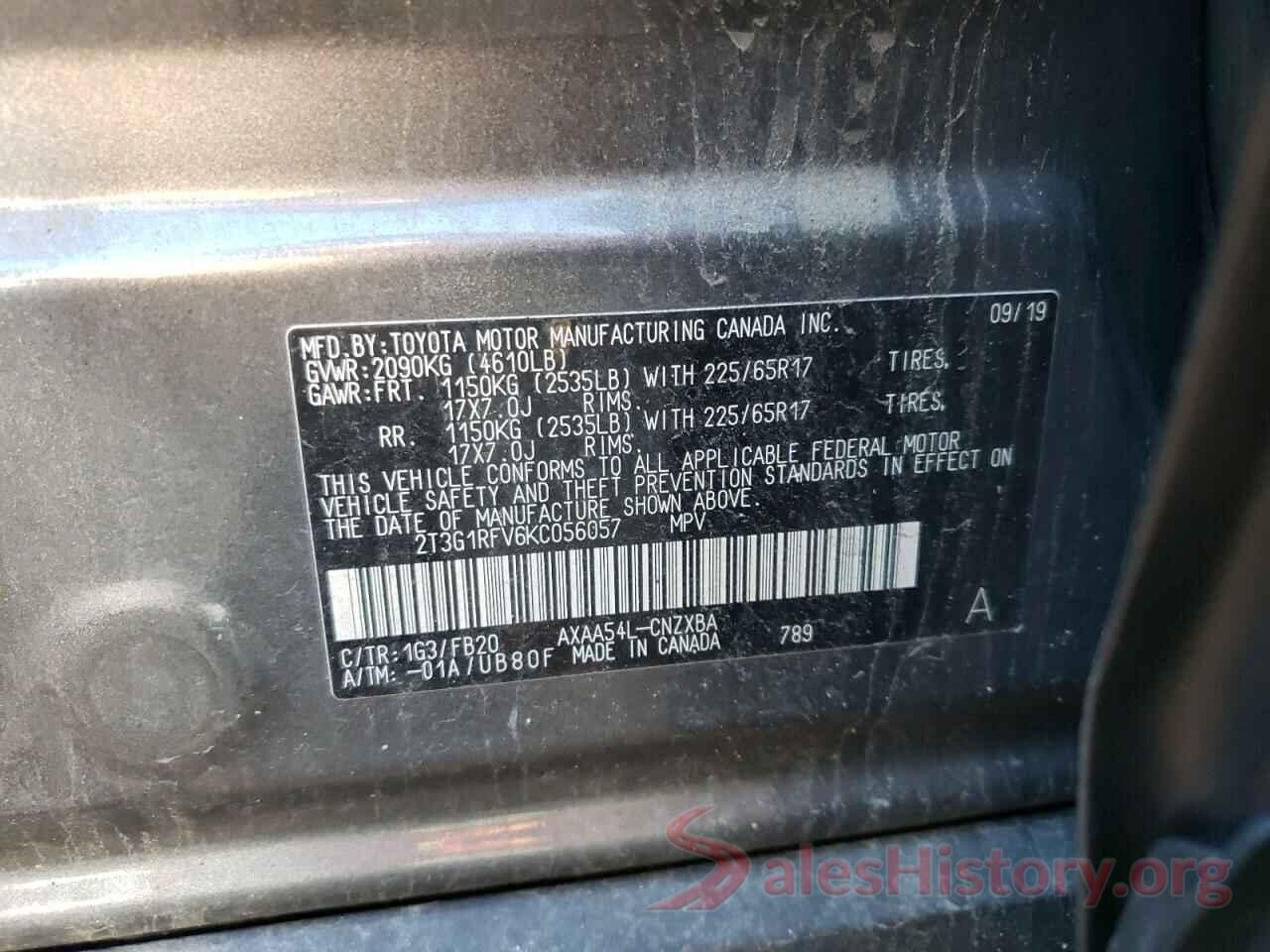 2T3G1RFV6KC056057 2019 TOYOTA RAV4