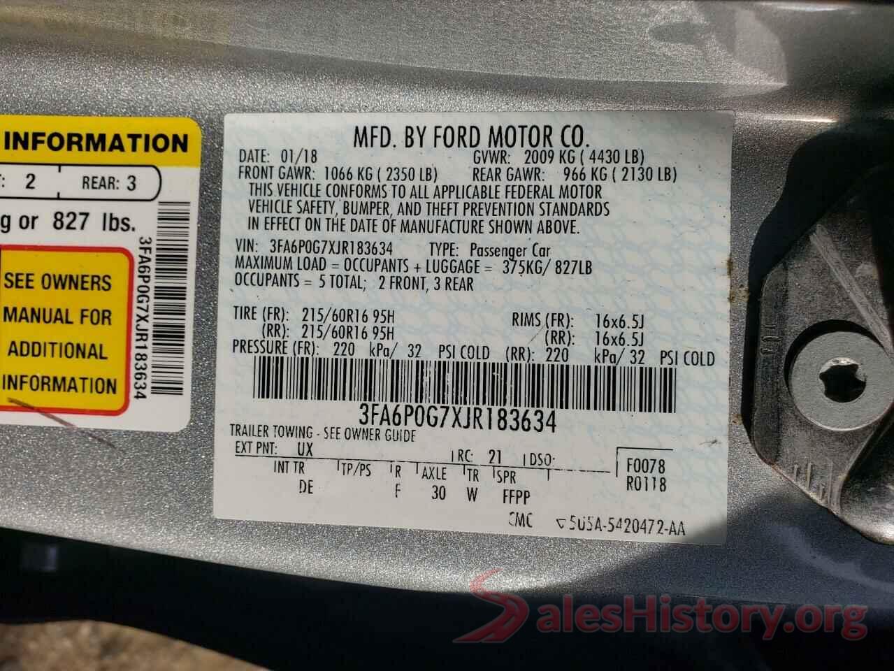 3FA6P0G7XJR183634 2018 FORD FUSION