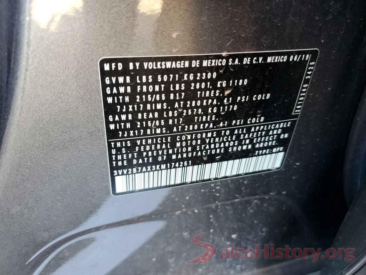 3VV2B7AX3KM174251 2019 VOLKSWAGEN TIGUAN