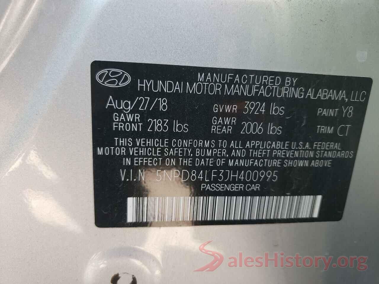 5NPD84LF3JH400995 2018 HYUNDAI ELANTRA