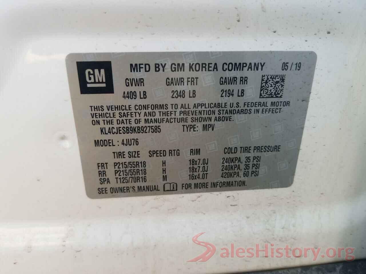 KL4CJESB9KB927585 2019 BUICK ENCORE