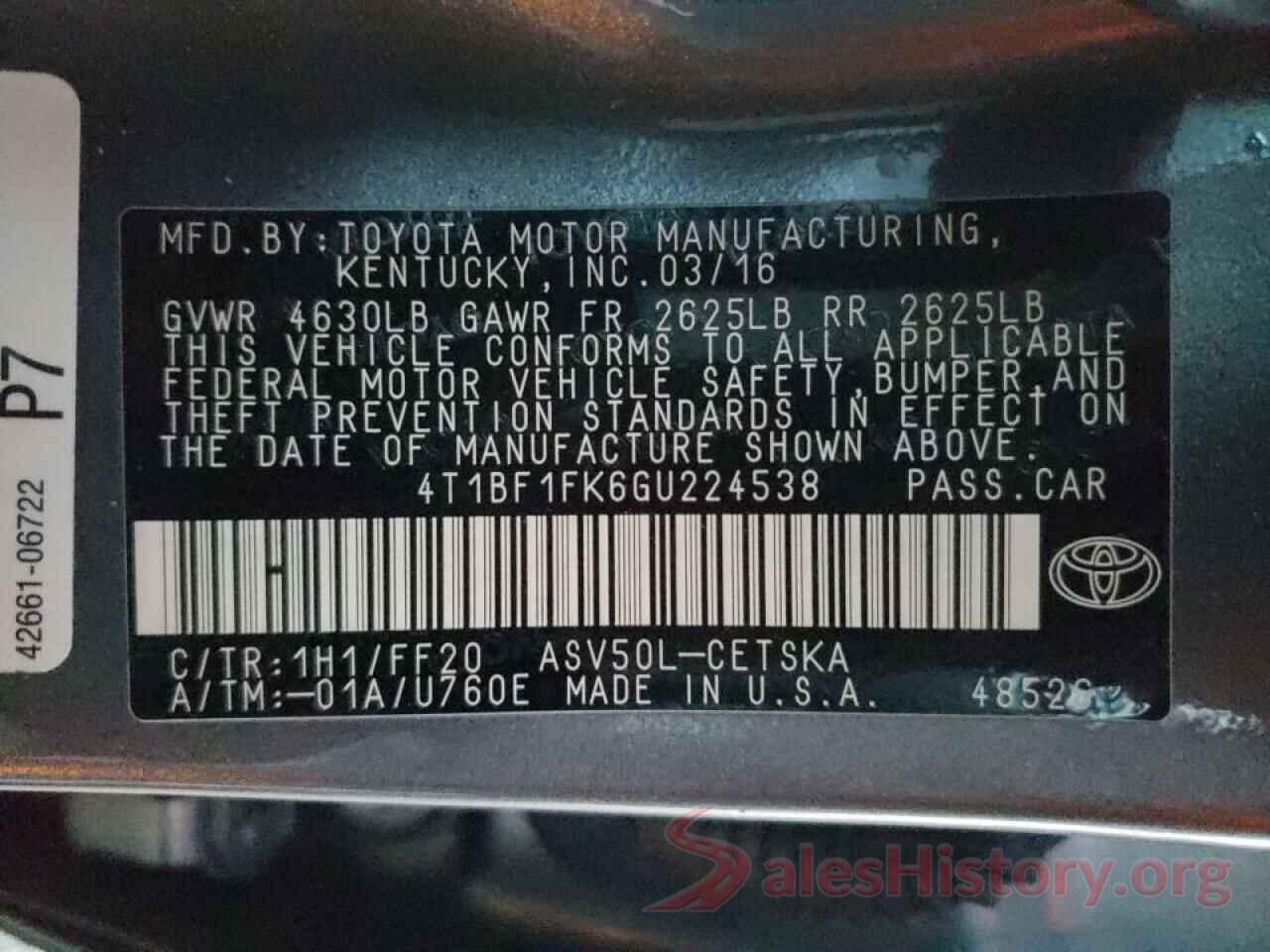 4T1BF1FK6GU224538 2016 TOYOTA CAMRY