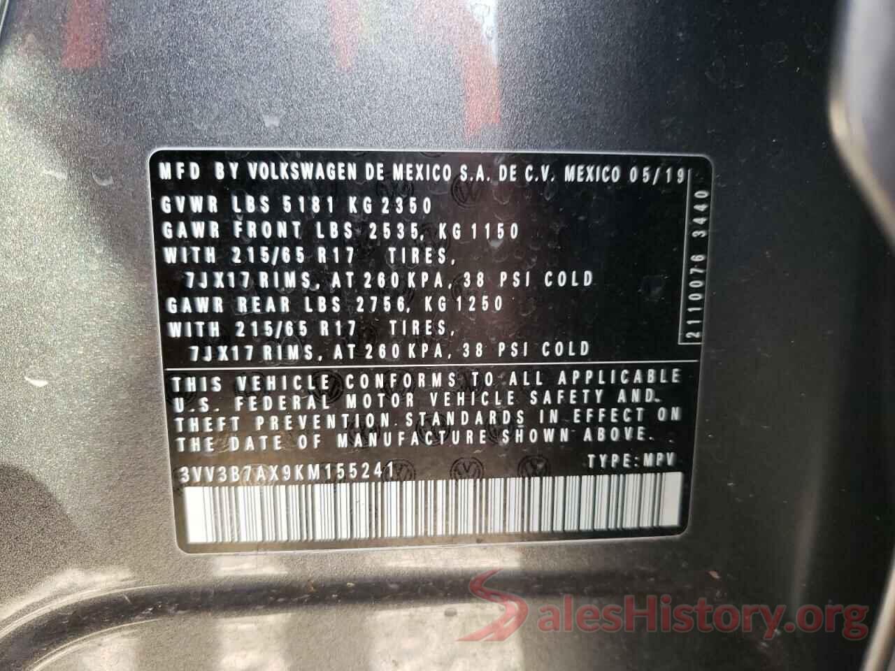 3VV3B7AX9KM155241 2019 VOLKSWAGEN TIGUAN