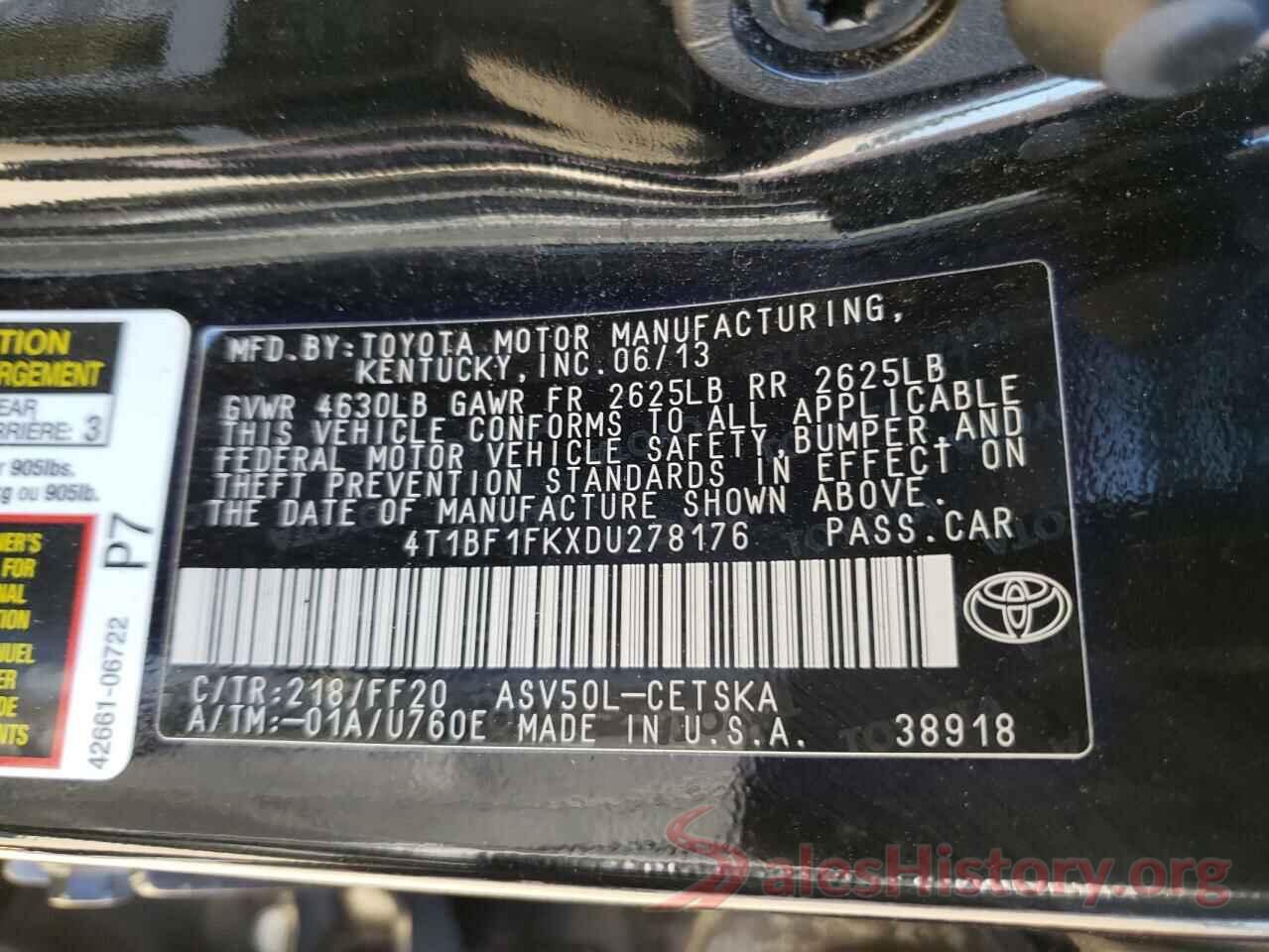 4T1BF1FKXDU278176 2013 TOYOTA CAMRY