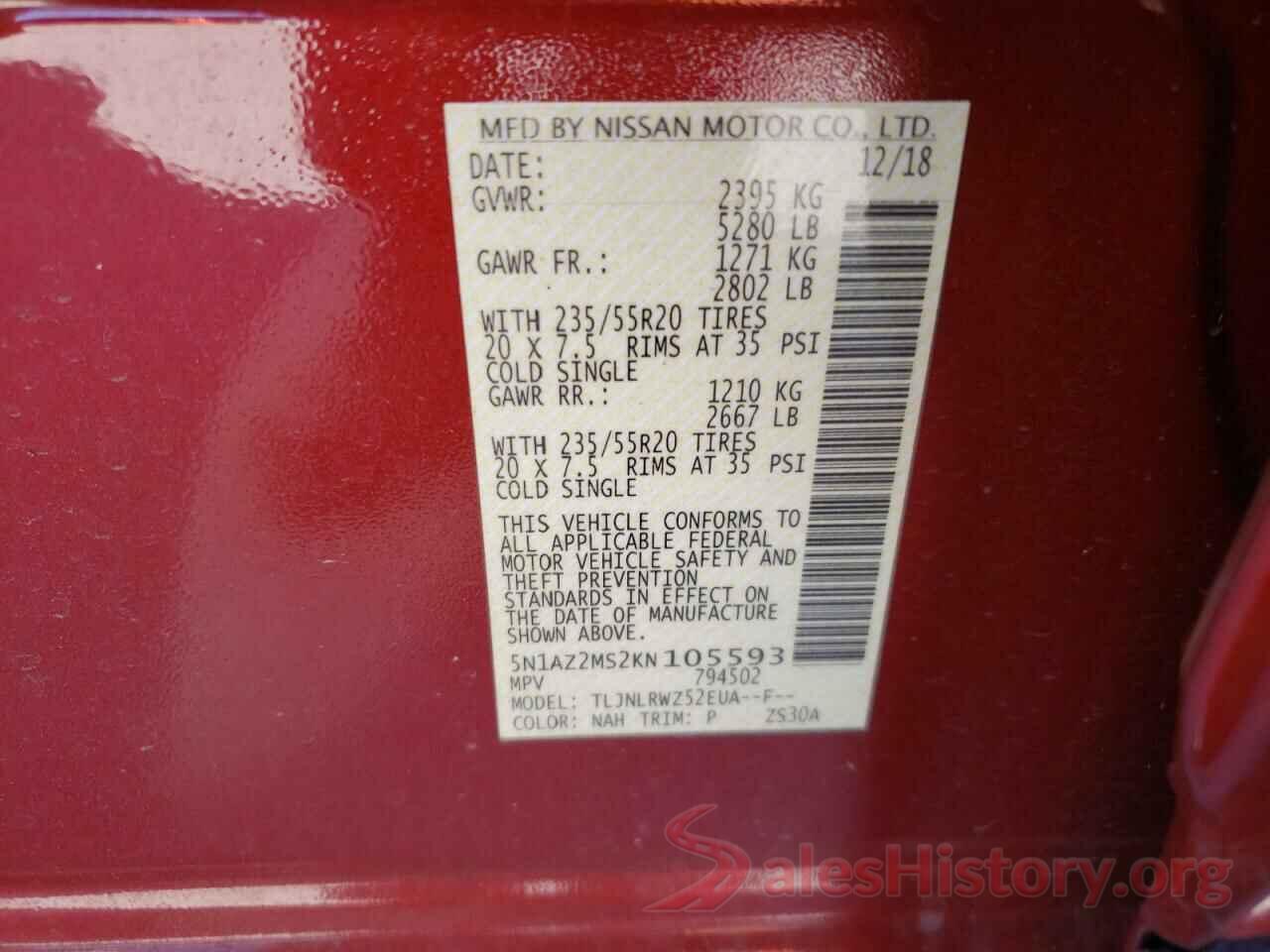 5N1AZ2MS2KN105593 2019 NISSAN MURANO