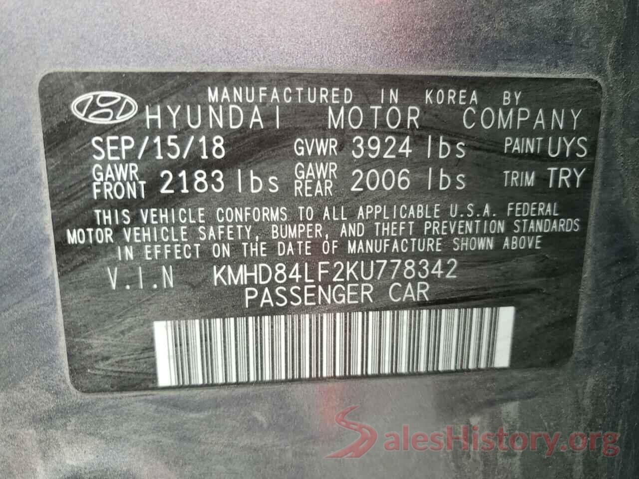 KMHD84LF2KU778342 2019 HYUNDAI ELANTRA