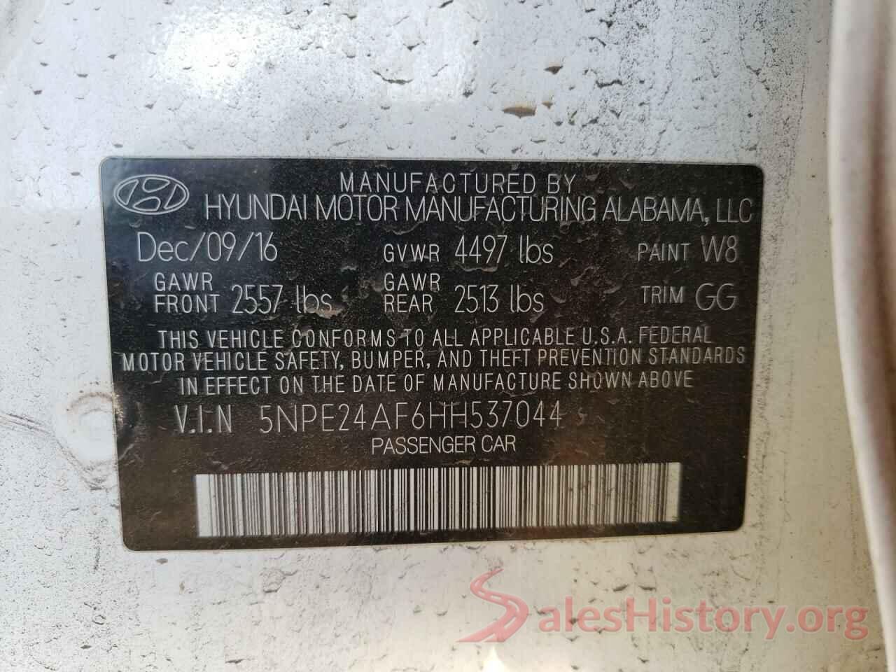 5NPE24AF6HH537044 2017 HYUNDAI SONATA