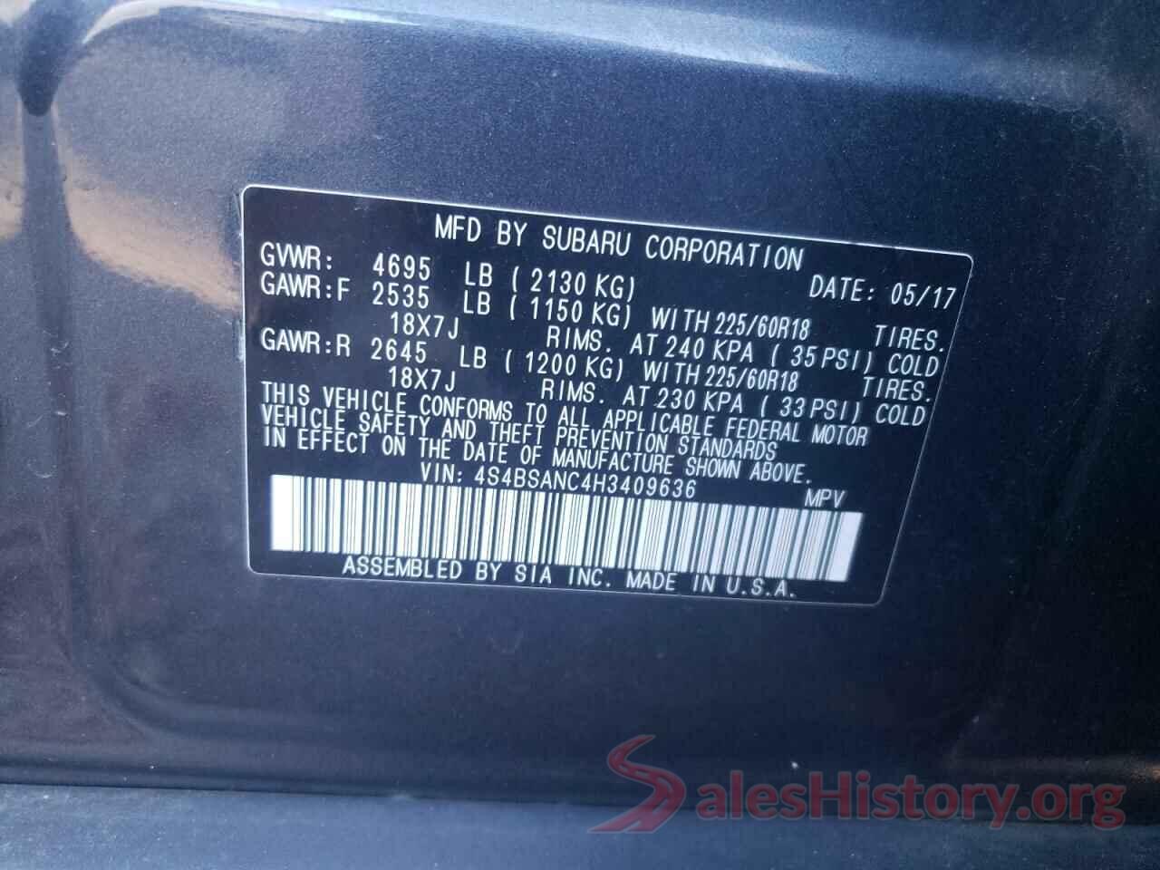 4S4BSANC4H3409636 2017 SUBARU OUTBACK