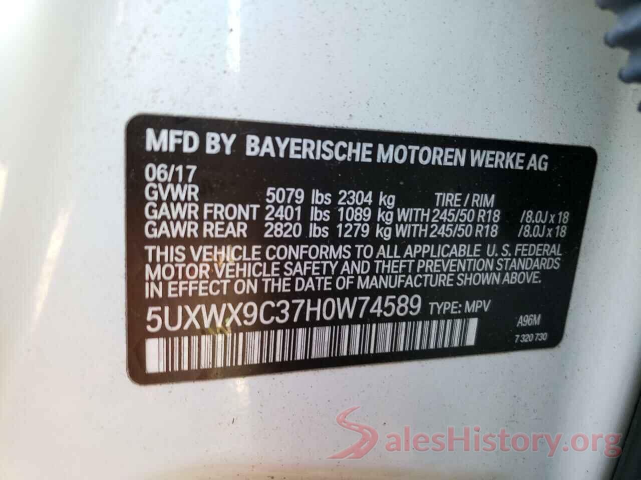 5UXWX9C37H0W74589 2017 BMW X3