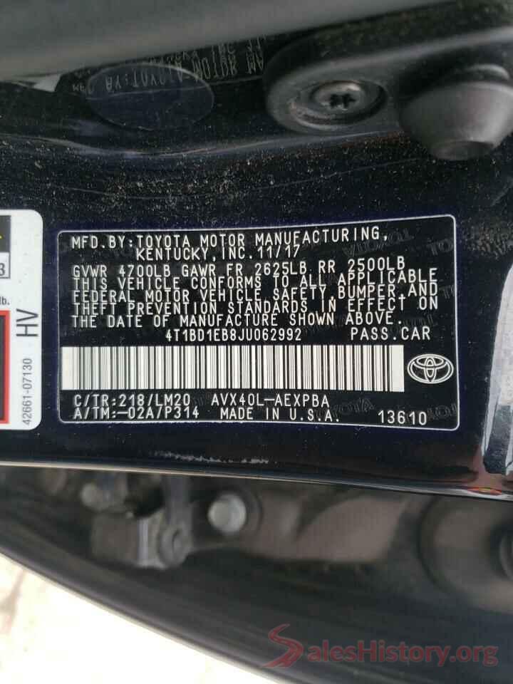 4T1BD1EB8JU062992 2018 TOYOTA AVALON