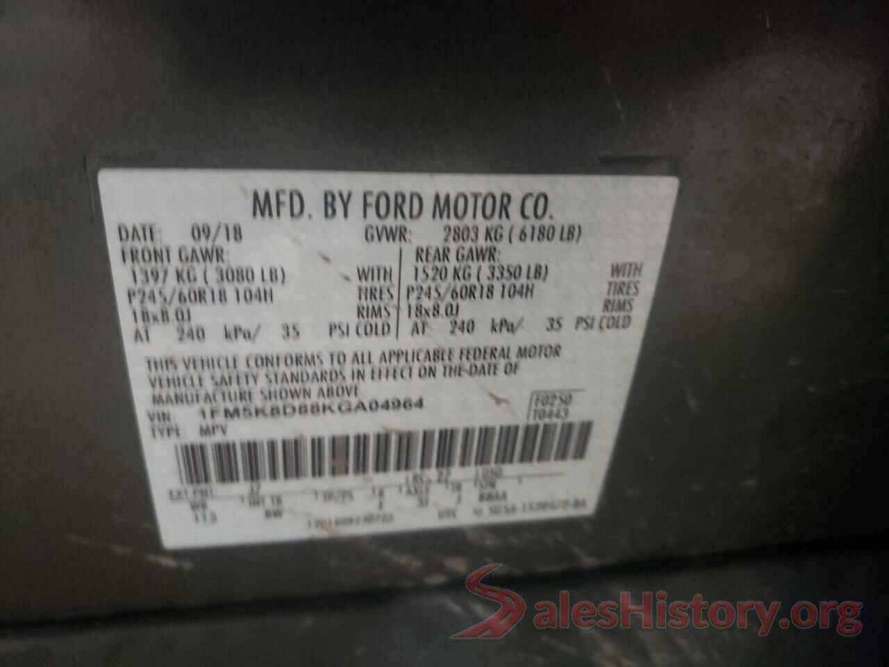 1FM5K8D88KGA04964 2019 FORD EXPLORER