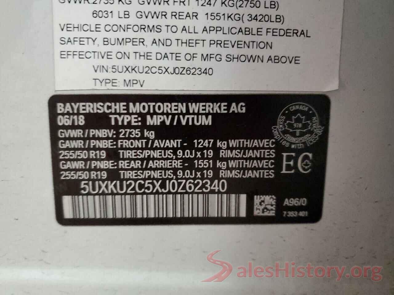 5UXKU2C5XJ0Z62340 2018 BMW X6