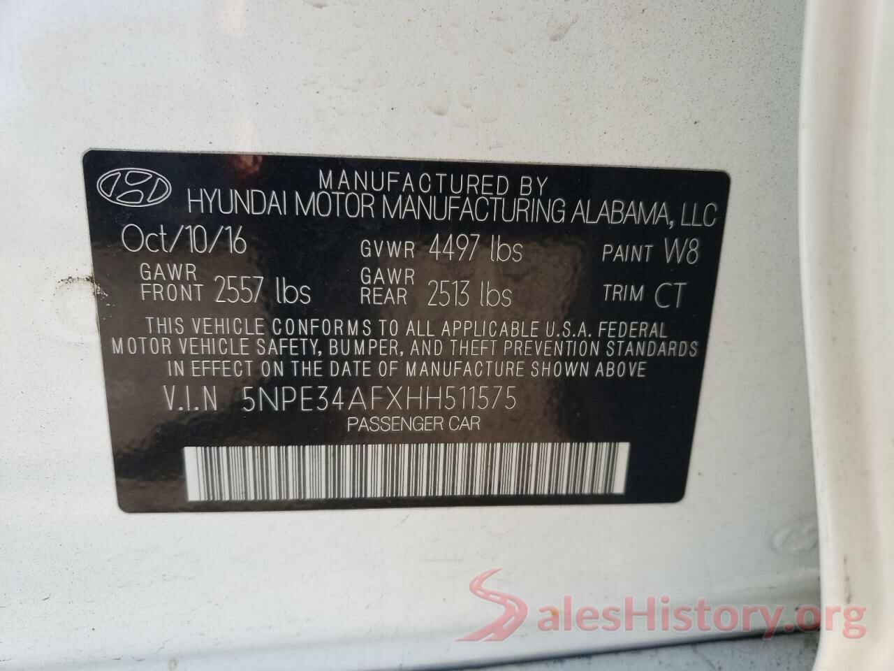 5NPE34AFXHH511575 2017 HYUNDAI SONATA