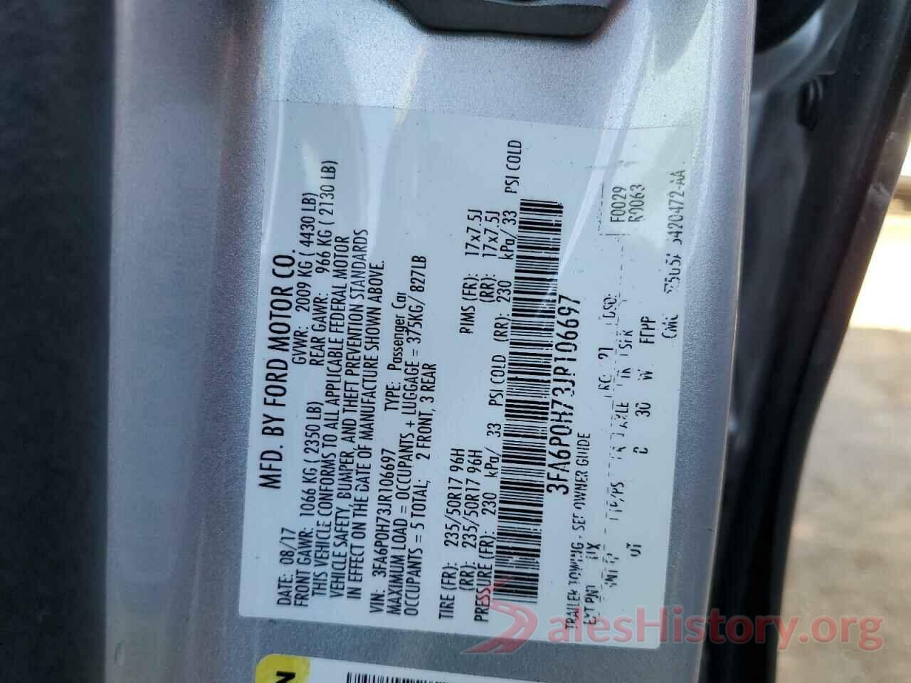 3FA6P0H73JR106697 2018 FORD FUSION