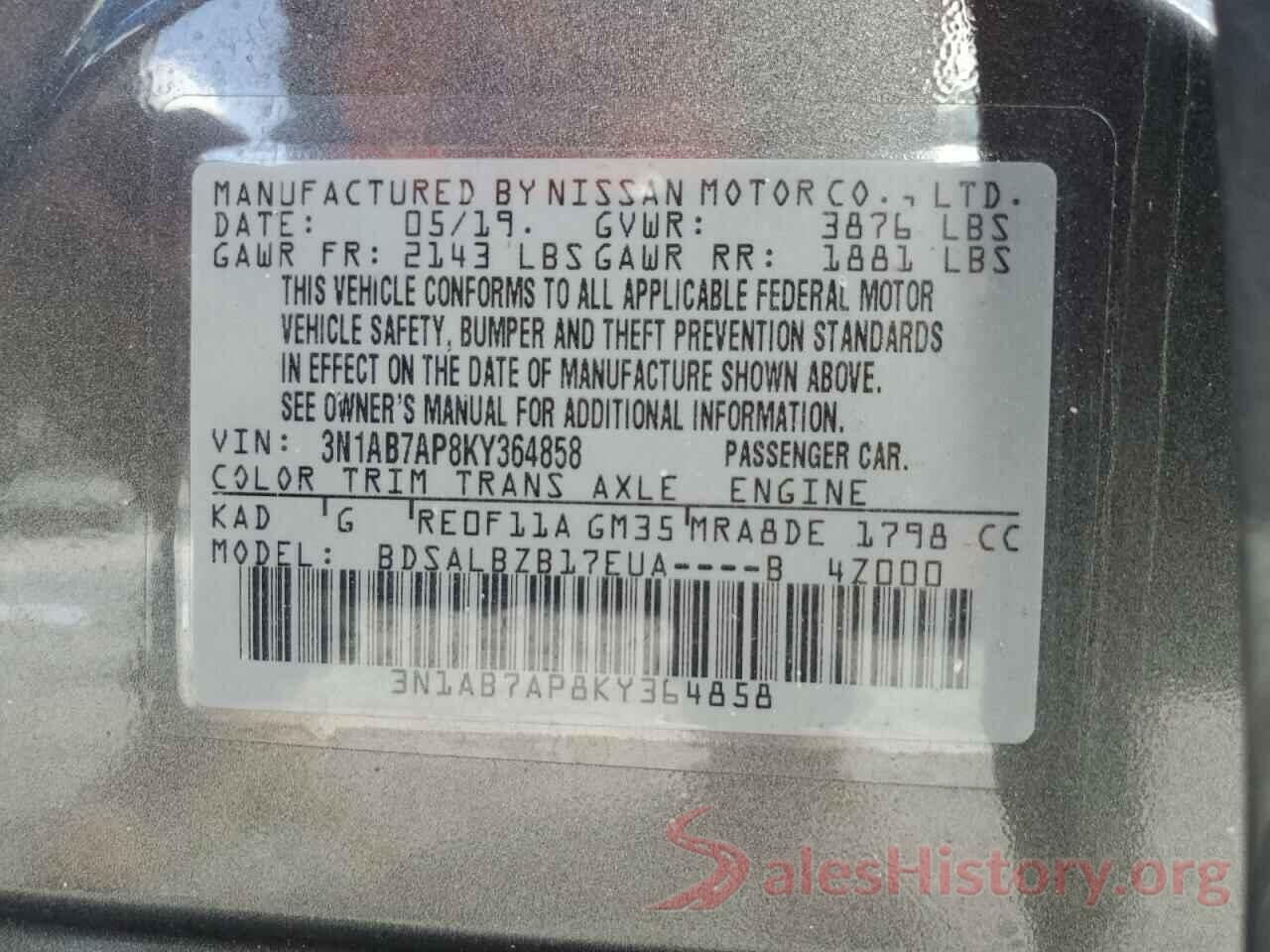 3N1AB7AP8KY364858 2019 NISSAN SENTRA