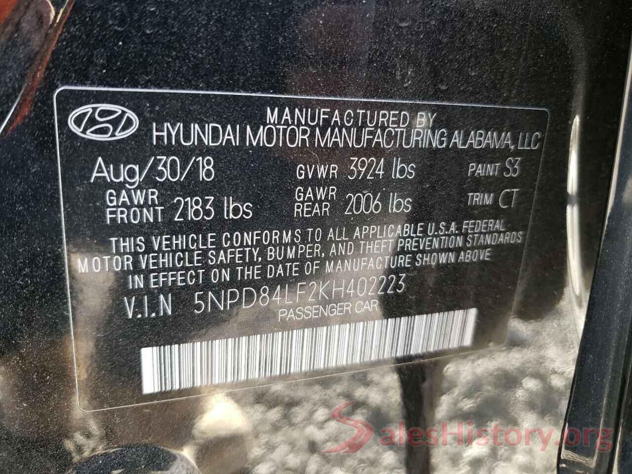 5NPD84LF2KH402223 2019 HYUNDAI ELANTRA