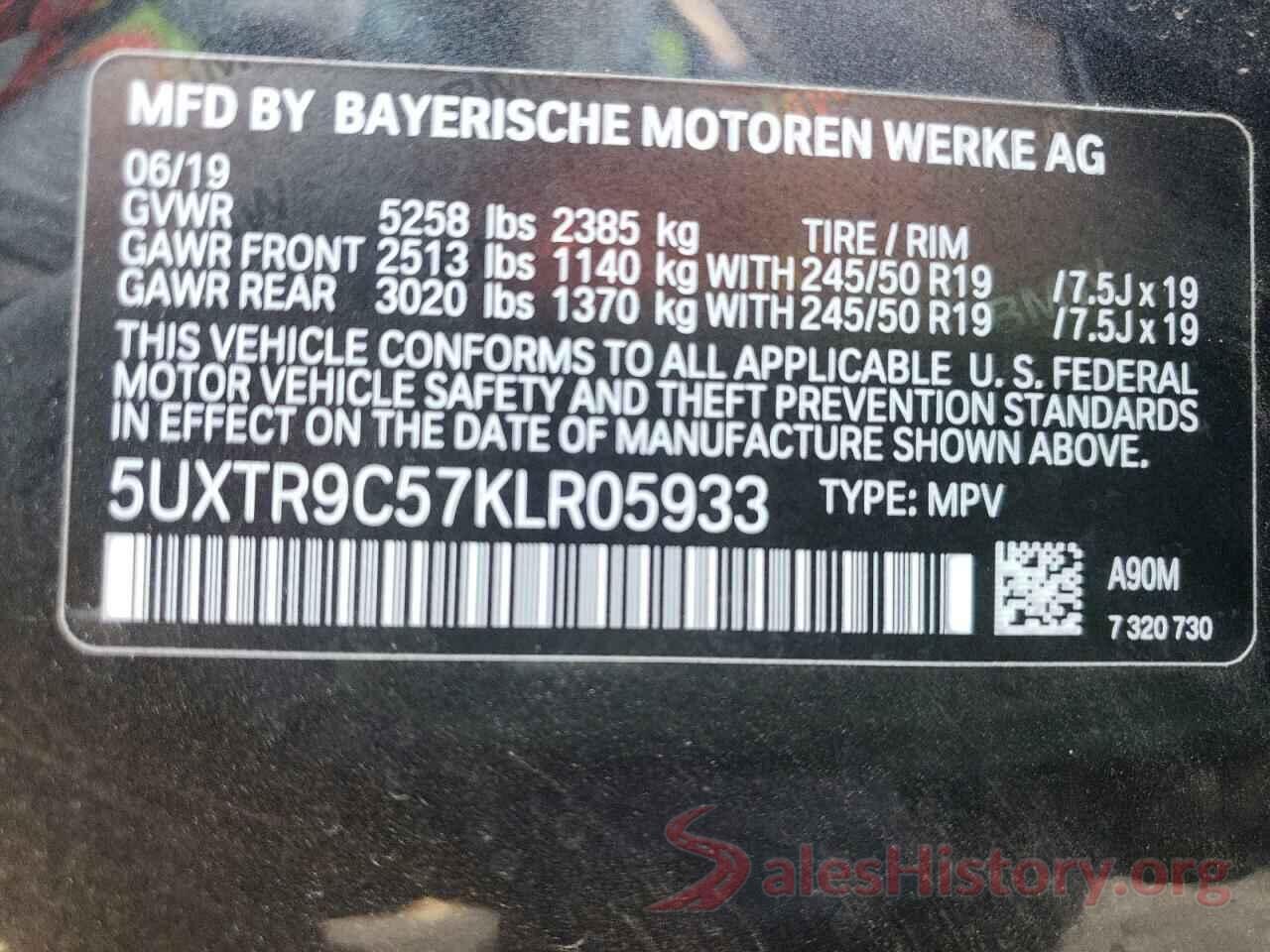 5UXTR9C57KLR05933 2019 BMW X3