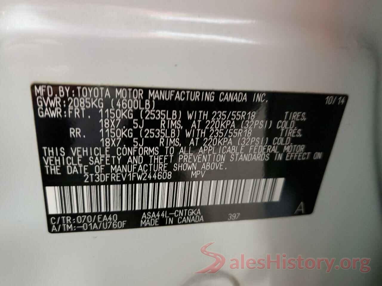 2T3DFREV1FW244608 2015 TOYOTA RAV4