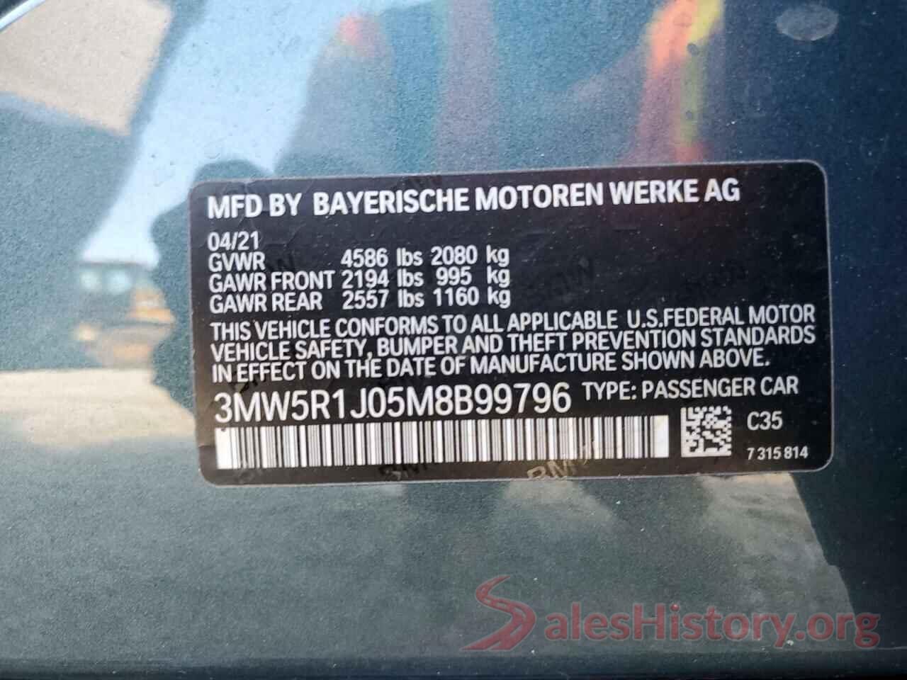 3MW5R1J05M8B99796 2021 BMW 3 SERIES