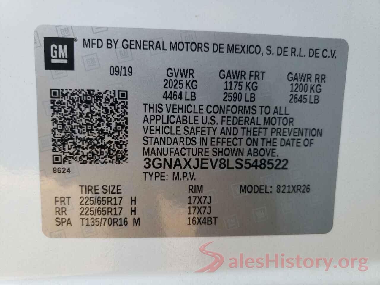 3GNAXJEV8LS548522 2020 CHEVROLET EQUINOX