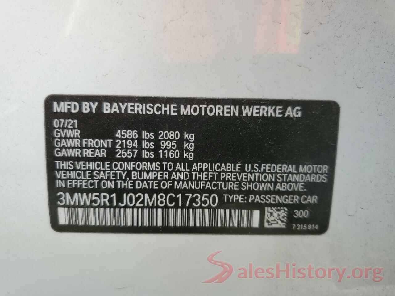 3MW5R1J02M8C17350 2021 BMW 3 SERIES