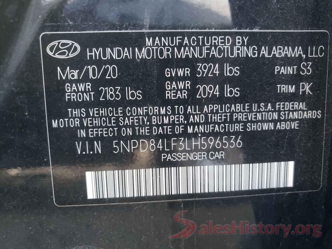 5NPD84LF3LH596536 2020 HYUNDAI ELANTRA