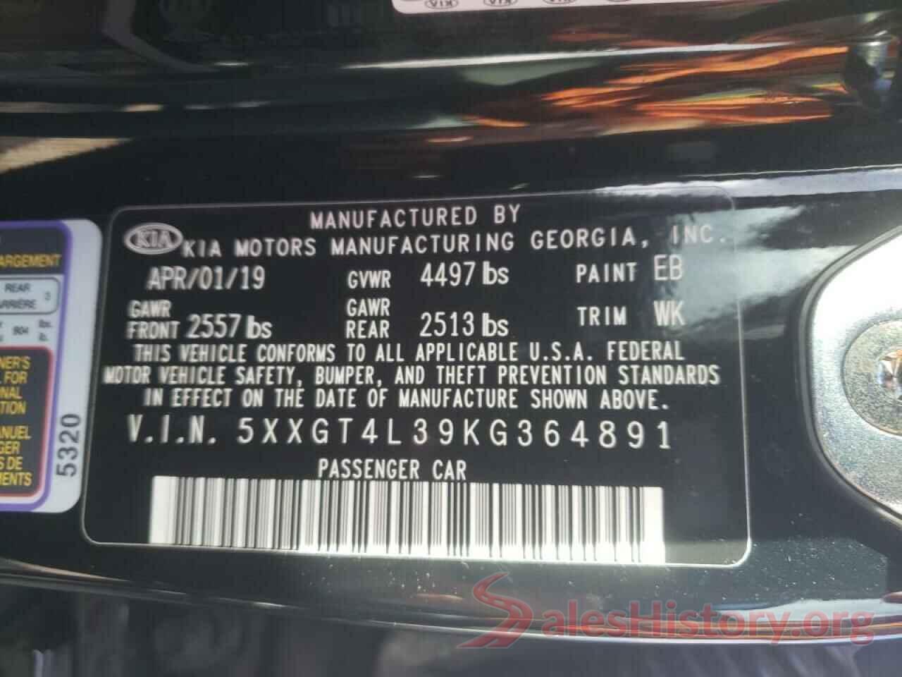 5XXGT4L39KG364891 2019 KIA OPTIMA