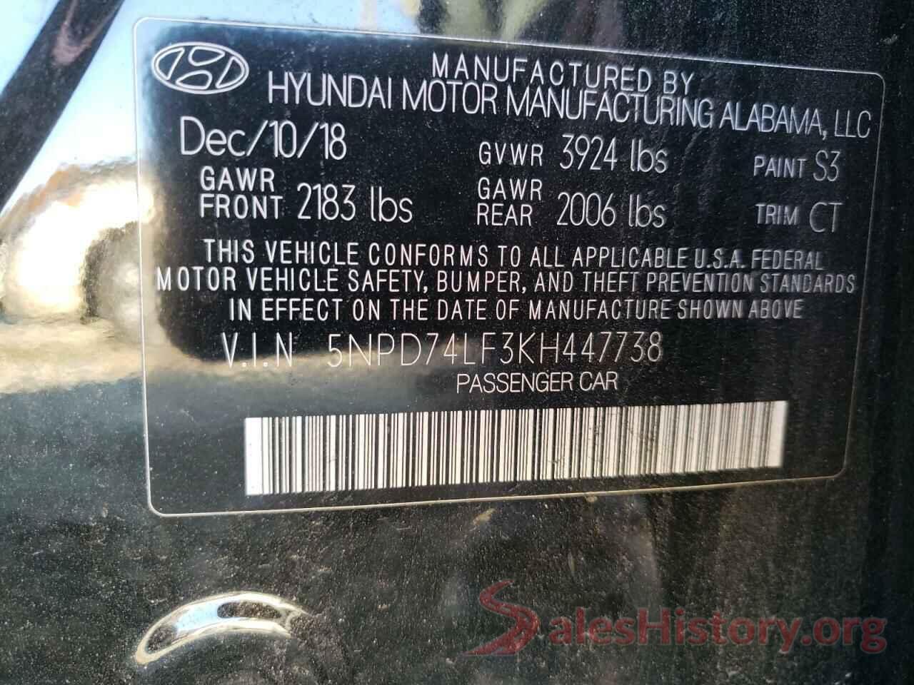 5NPD74LF3KH447738 2019 HYUNDAI ELANTRA