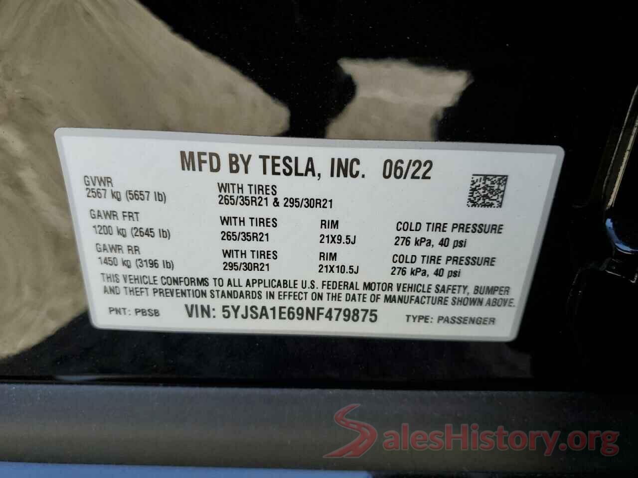 5YJSA1E69NF479875 2022 TESLA MODEL S