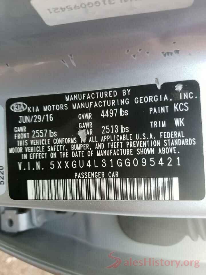 5XXGU4L31GG095421 2016 KIA OPTIMA