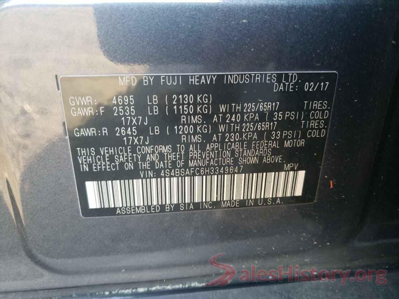 4S4BSAFC6H3349647 2017 SUBARU OUTBACK