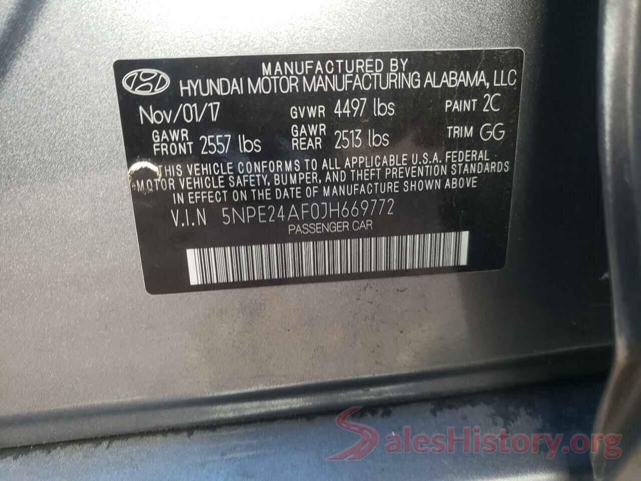 5NPE24AF0JH669772 2018 HYUNDAI SONATA