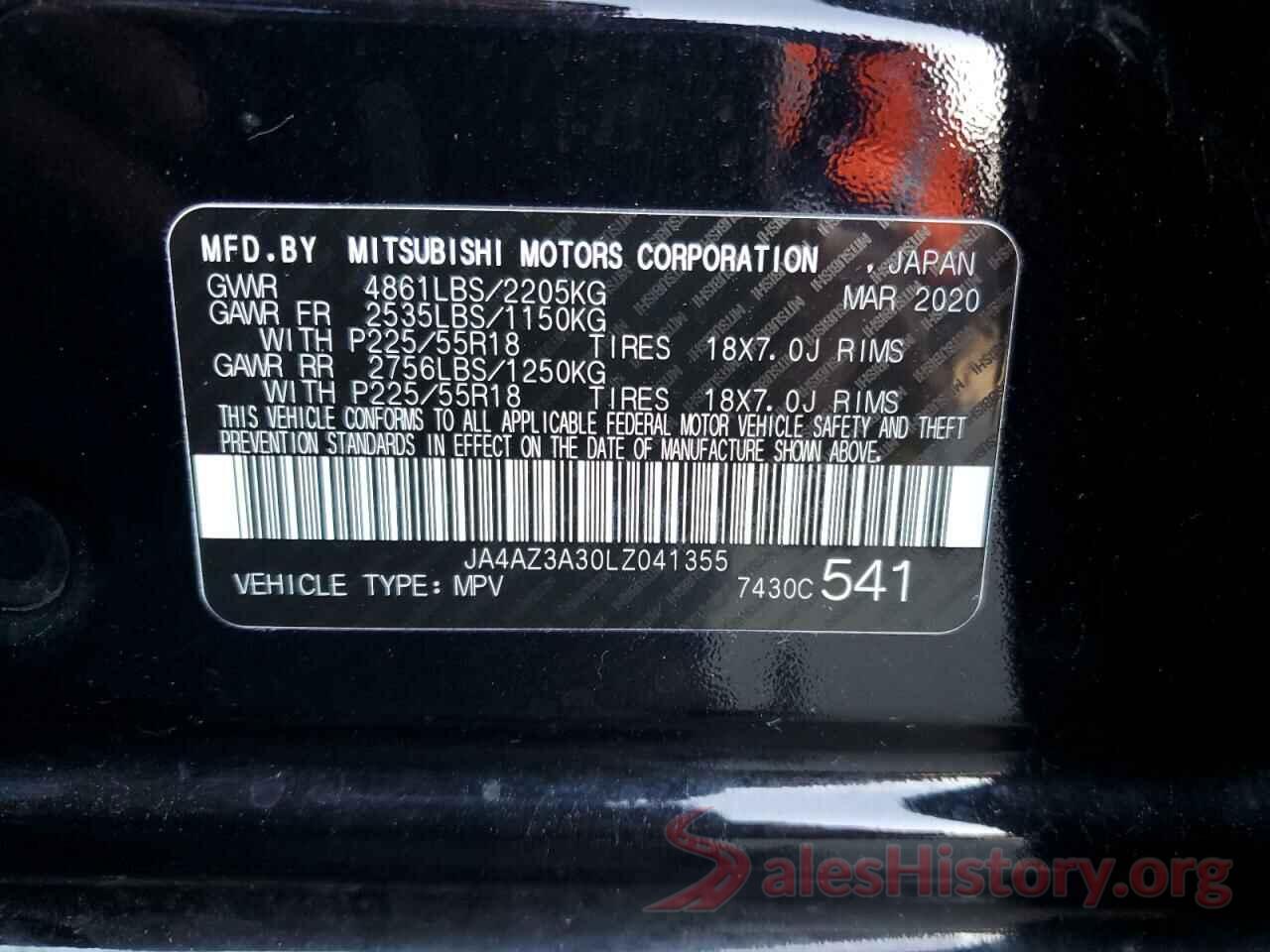 JA4AZ3A30LZ041355 2020 MITSUBISHI OUTLANDER