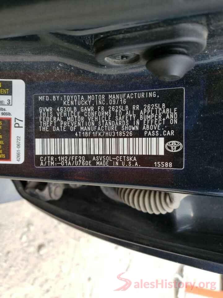 4T1BF1FK7HU318526 2017 TOYOTA CAMRY