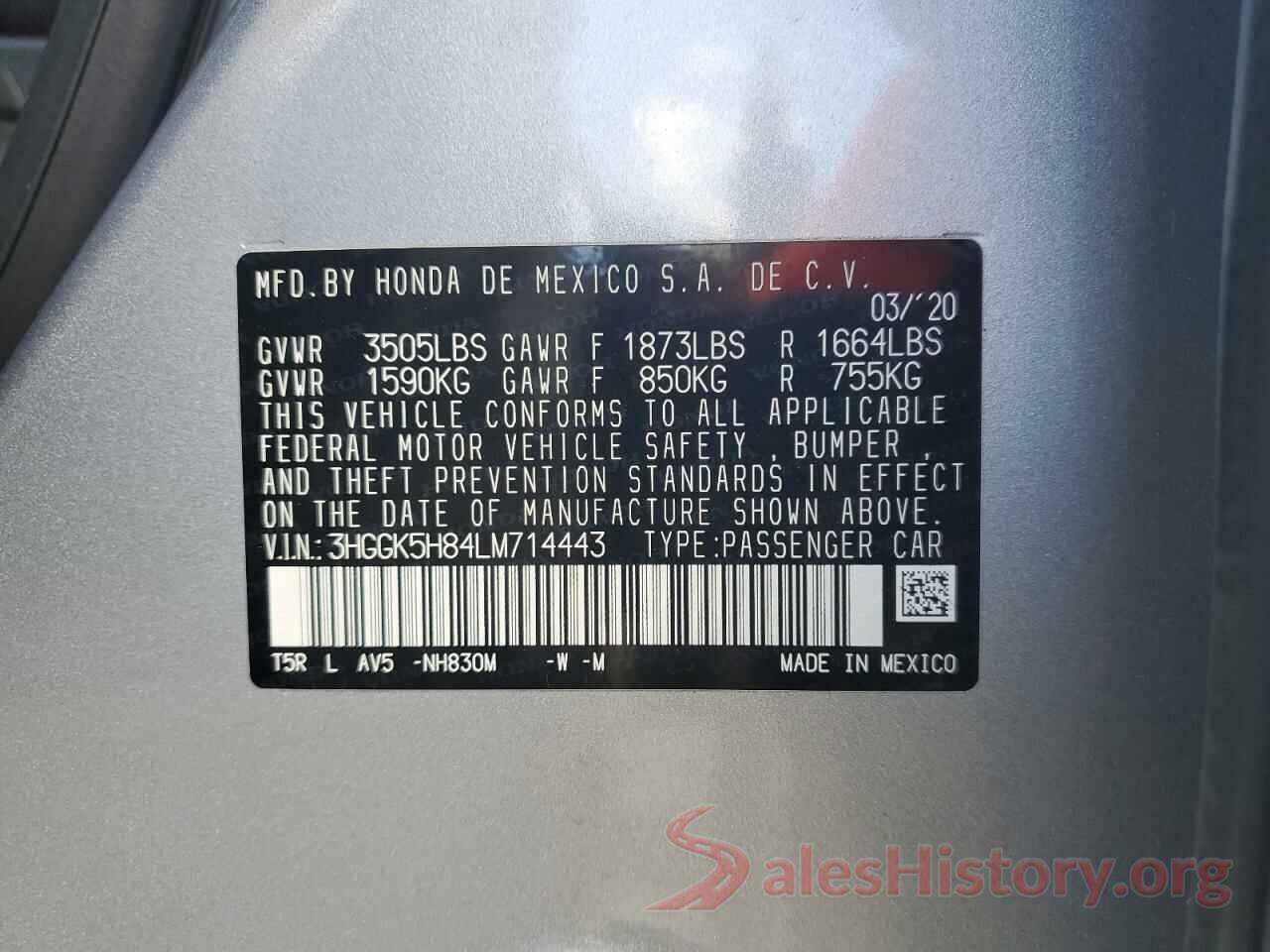 3HGGK5H84LM714443 2020 HONDA FIT