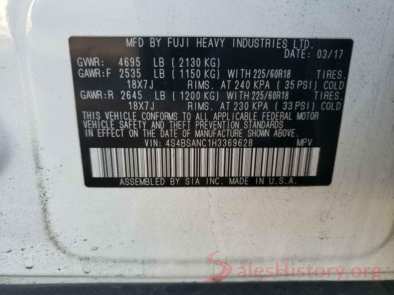 4S4BSANC1H3369628 2017 SUBARU OUTBACK