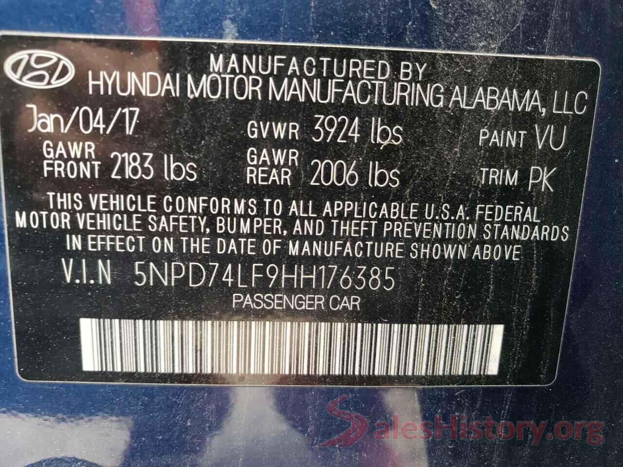 5NPD74LF9HH176385 2017 HYUNDAI ELANTRA