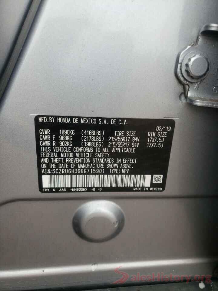 3CZRU6H39KG715901 2019 HONDA HR-V