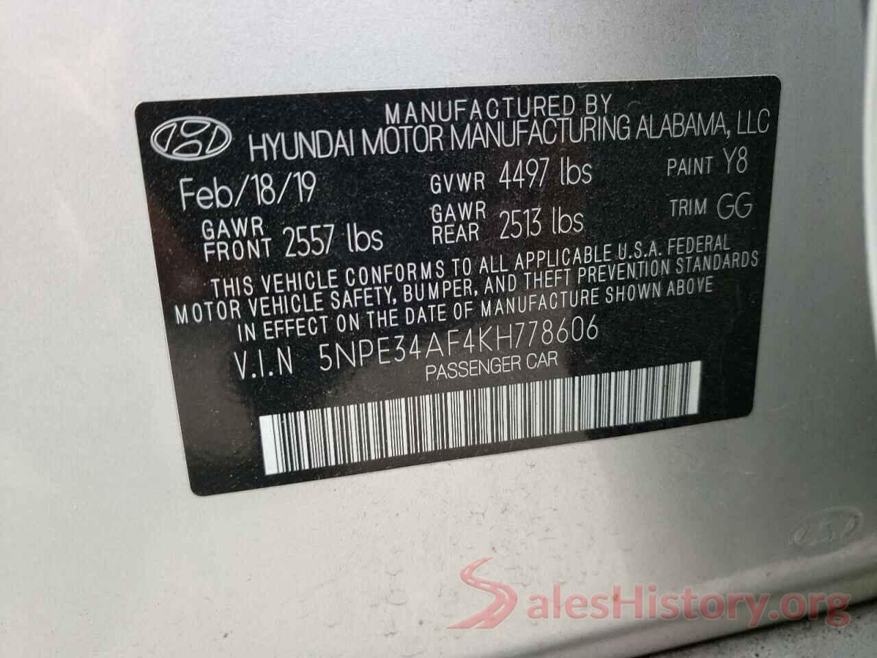 5NPE34AF4KH778606 2019 HYUNDAI SONATA